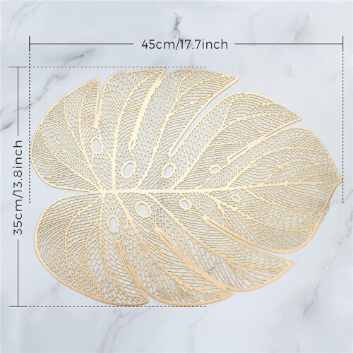 Gold Leaf Vinyl Placemats – 6-Pack Metallic Plastic Wipeable Table Mats 2