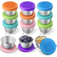 12 Pack 1.6 Oz Stainless Salad Dressing Container to GO,Condiment Cups with Lids for School Lunch Box and Travel Picnics