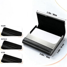 Personalized Business Card Holder Custom,PU Leather Business Card Case, Slim Metal Wallet Black