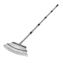 Heavy Duty Garden Rake, Metal Leaf Rake with 73 Inch Adjustable Handle and 25 Tines for Lawn, Yard, Garden Beds, Leaves