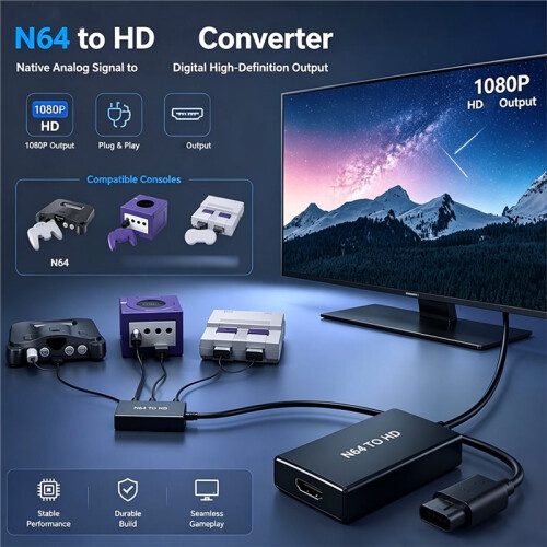 Adattatore Convertitore da N64 A , Convertitore per Console, Plug &  per  64/SNES/NGC/SFC per Console Gamecube. 2