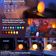 Wake Light Sunrise Alarm Clock with Night Light, FM Radio, Natural Sounds for Heavy Sleepers