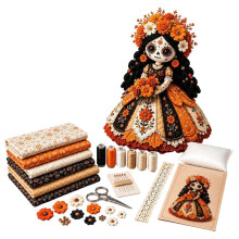 Zestaw do Szycia dla Dorosłych: Lalka Patchworkowa DIY na Halloween: Stwórz Piękną Szmacianą Lalkę z Tym Kompletnym Zestawem do Szycia DIY.