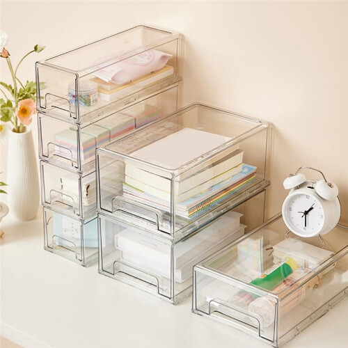Pull-Out Storage Box Transparent Desktop Organizer for Stationery and Face Masks Multi-Functional Home Extra Large 2