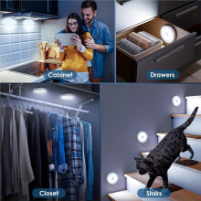 6Pcs Motion Sensor Night Lights Round Wall Lamps USB Rechargeable Under Cabinet Lighting for Bedsides Hallways Stairs