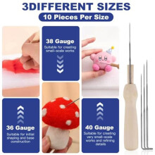 Needle Kit, 30 Wool Felting Needles in 3 Sizes, Wooden Handle, Fingers, Storage Box, Felting Needle Tools