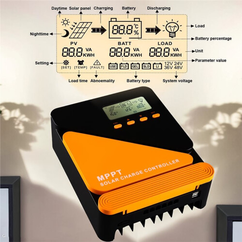 MPPT Charge Controller 40A Controller 18V-100V Solar Panels 12V 24V PV Regulator for Lead-Acid/Lithium