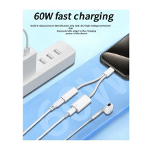 Type C Hoofdtelefoonadapterkabel 2-in-1 met Ondersteuning voor 60W Snelladen en HiFi-Audio