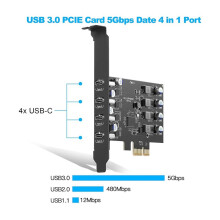 4Ports PCIe USB 3.0 5Gbps Expansion Card PCIe USB C Expansion Card, USB C PCIe Card for Windows 11/10/8/7/XP and Linux