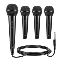 Confezione da 4 Microfoni Dinamici con Cavo da 6,35 mm, Microfono Cablato per Canto, Karaoke, DJ, Discorsi Sul Palco
