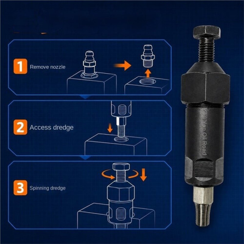 Heavy-Duty Grease Fitting Cleaner Tool Clear Blocked Lubrication Lines Grease Fitting Unclogging Tool with 2 Adapter 2
