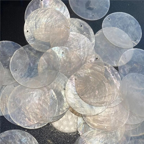 100pcs Round SliceCapiz Shell Bead 2 Inch Flat Round Shell Pieces 2 Hole Seashell Connector Charms for DIY Wind Chimes 1