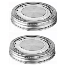 Tapas de Frascos de Boca Ancha de Acero Inoxidable con Anillos, 2 Piezas Tapa de Temporizador Reutilizable, Tapas de Enlatado Metálicas A Prueba de