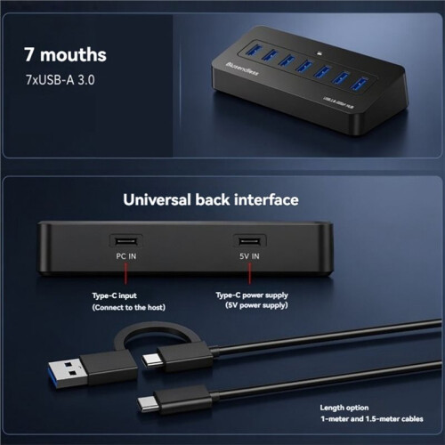 Blueendless Hub USB-A Multiportas 7 em 1 Tipo C com Cabo de 1,0 M 2
