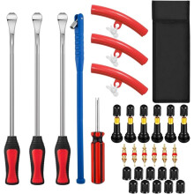 Pack of 31 Tyre Assembly, Tyre Lever with Rim Protection & Non-Slip Handles,Valves,Valve Core Wrench & Carry Bag