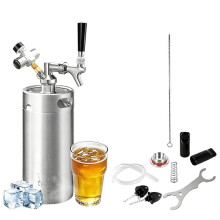 3,6L Tragbares Bierfass Growler, Zapfset mit Selbstschließendem Ventil & 0-60PSI CO2-Ladegerät für Frisches Kohlensäurehaltiges Bier