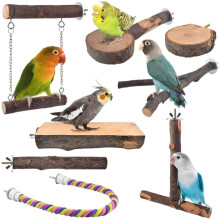 Perchas para Aves, 8 Piezas de Plataforma de Percha de Madera Natural para Loros Juguetes de Masticar Accesorios para Jaulas para Periquitos Pequeños