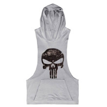 (Grey,XL)Hot Men Gym Clothing Stringer Hoodie Bodybuilding Tank Top Muscle Shirt Hooded