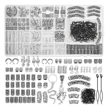 247Pcs Viking Hair Accessories Runes Tube Beads Metal Cuffs Clips Rings, Dreadlock Beads Braids Locs Hair Jewelry