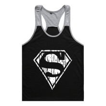 (Black Gray,XL)Superman Pattern Printing Men Vest Fashion Sleeveless Clothing Exercise Fitness