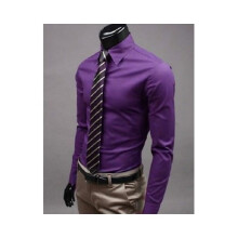(# Purple,Tag 4XL=US 2XL)Mens Youth Dress Shirt With No Iron Finish And Long Sleeve Design For Use Daily