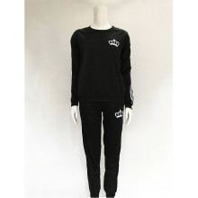 (Black,Tag XL=US M)Fashion Round Neck Sweater Pants Suit Women 2pcs Pullover Sweatshirt Hoodie