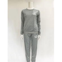(Gray,Tag S=US XXS)Fashion Round Neck Sweater Pants Suit Women 2pcs Pullover Sweatshirt Hoodie