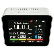 Monitor Jakości Powietrza 7 w 1 Miernik CO2 Detektor Dwutlenku Węgla CO2 TVOC HCHO Dym Temperatura Wilgotność Biały