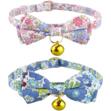 Cat Collar with Copper Bell 2-Pack – Soft Cotton Bow Tie Collars with Quick-Release Buckle