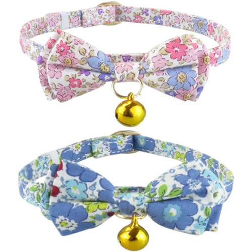 Cat Collar with Copper Bell 2-Pack – Soft Cotton Bow Tie Collars with Quick-Release Buckle