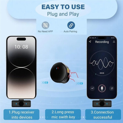 Wireless Lavalier Microphone Plug and  with LED Display Portable Charging Case Compatible Phone Computer Camera,1Set 2