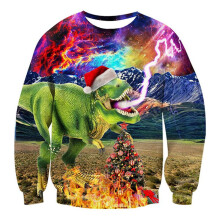 (Green Dinosaur,L)Ugly Christmas Sweater Womens Mens Dinosaur Sweatshirt Long Sleeve Tops Pullover