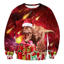 (Red,XL)Ugly Christmas Sweater Womens Mens Dinosaur Sweatshirt Long Sleeve Tops Pullover