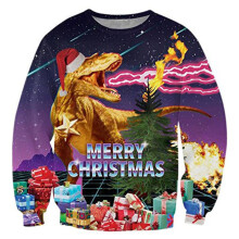 (Gold Dinosaur,3XL)Ugly Christmas Sweater Womens Mens Dinosaur Sweatshirt Long Sleeve Tops Pullover