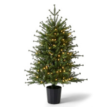 3FT Pre-Lit Artificial Christmas Tree W/ 100 Branch Tips, Black Round Pot Base, Battery Operated