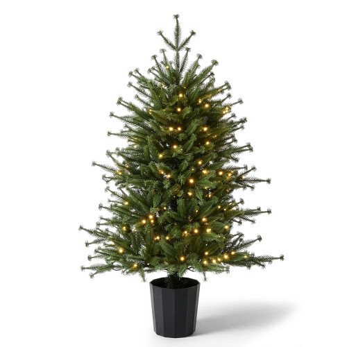 3FT Pre-Lit Artificial Christmas Tree W/ 100 Branch Tips, Black Round Pot Base, Battery Operated