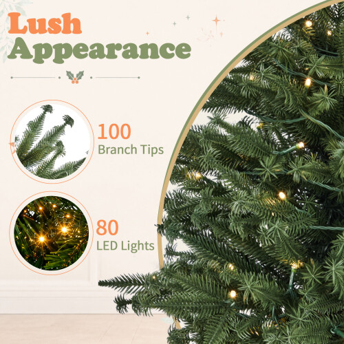 3FT Pre-Lit Artificial Christmas Tree W/ 100 Branch Tips, Black Round Pot Base, Battery Operated 2