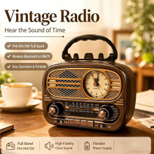 Portable Classic Vintage Radio Retro Pointer Clock Full Band FM AM SW Radio Speaker TF USB Music Player