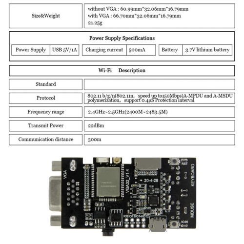 FabGL VGA32 VGA ESP32 PSRAM Module V1.4 Controller PS/2 Mouse Keyboard  Library Game ANSI/Terminal Circuits 1