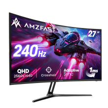 Amzfast 27 Inch Curved Gaming Monitor 240Hz, 2560x1440 QHD, 1ms MPRT, Adaptive Sync, 2500:1 Contrast, 90% DCI-P3, 120% sRGB, HDR, DP1.4&HDMI2.0, VESA