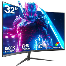 Gawfolk 32 Inch Curved Gaming Monitor 240Hz, 1800R PC Monitor Full HD 1080P, Ultra-Thin Bezel, Freesync and Eye Care Technology, 100x100mm Wall-mounte