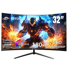 CRUA 32 Inch Curved Monitor 180Hz Gaming Computer Monitor, FHD 1080P 1500R Curvature 120% sRGB VA Panel, HDR10, Supports AMD FreeSync, Equipped with H
