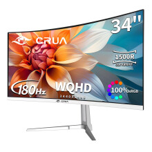 CRUA 34 Inch Ultrawide Curved Monitor White 4K 180Hz Gaming Computer Monitor, WQHD 3440x1440p, 1500R Curvature, 130% sRGB VA Panel, Supports AMD FreeS