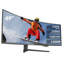 CRUA 49 Inch Curved Gaming Monitor, DQHD 5120 x 1440, 120Hz, 1500R, 32:9 UltraWide, AMD FreeSync, 120% sRGB, Height Adjustable, HDMI 2.1 & DP 1.4, Bla