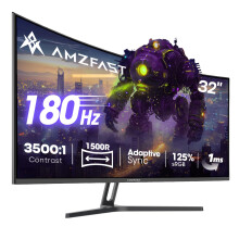 Amzfast 32 Inch Curved Gaming Monitor, 2K QHD 180Hz, 2560x1440p, Fast VA, 1ms MPRT, Adaptive Sync, 3500:1 Contrast, HDR, DCI-P3 93%, sRGB 125%, 1500R,