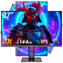 Gawfolk 27 inch 4K Gaming Monitor, UHD 3840 x 2160p 144HZ PC Computer Monitors IPS Screen for Home & Office, Height Adjust, Support HDMI 2.1, DP 1.4,W