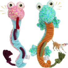 Crinkly Squeaky Dog Toys – Sturdy Rope Plush Puppy Chew Toys, Large Snake & Lizard