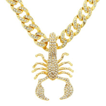 Men’s Scorpion Pendant Necklace Full Rhinestone Punk Cuban Chain Trendy Biker Style Jewelry