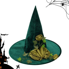 Green witch hat for adults, ladies, wizard hat, carnival, witch hat, floral vine, , wizard hat for ladies, girls, party headwear, accessory