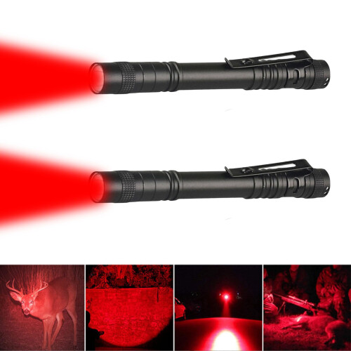 Red Light Torch Mini LED Flashlight with Pen Clip,, 13 cm (2 Pack)